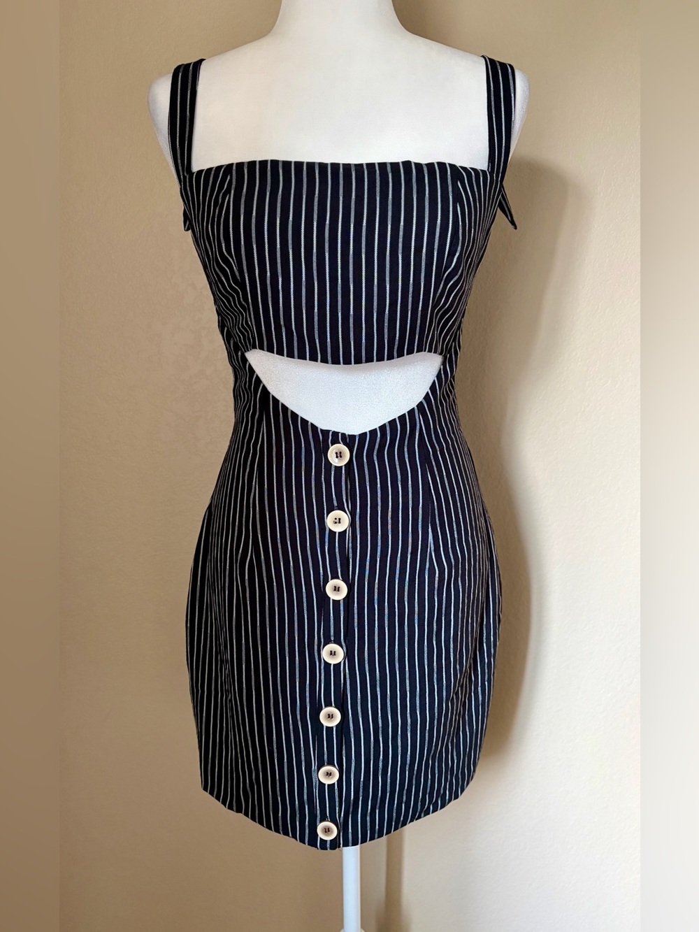 Kittenish NWT Black and White Pinstripe Mini Dress with Cutout